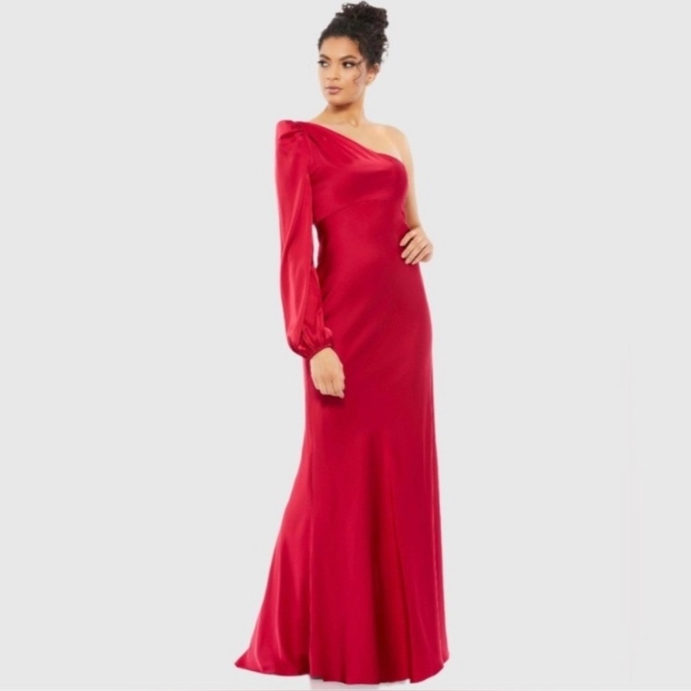 IEENA for Mac Duggal Sz 2 Red One Shoulder Blouson Sleeve Gown